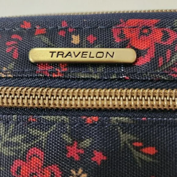 Travelon Safe ID‎ Navy Floral Wristlet Wallet RFID Blocking Wraparound Zip NWT - Picture 5 of 8